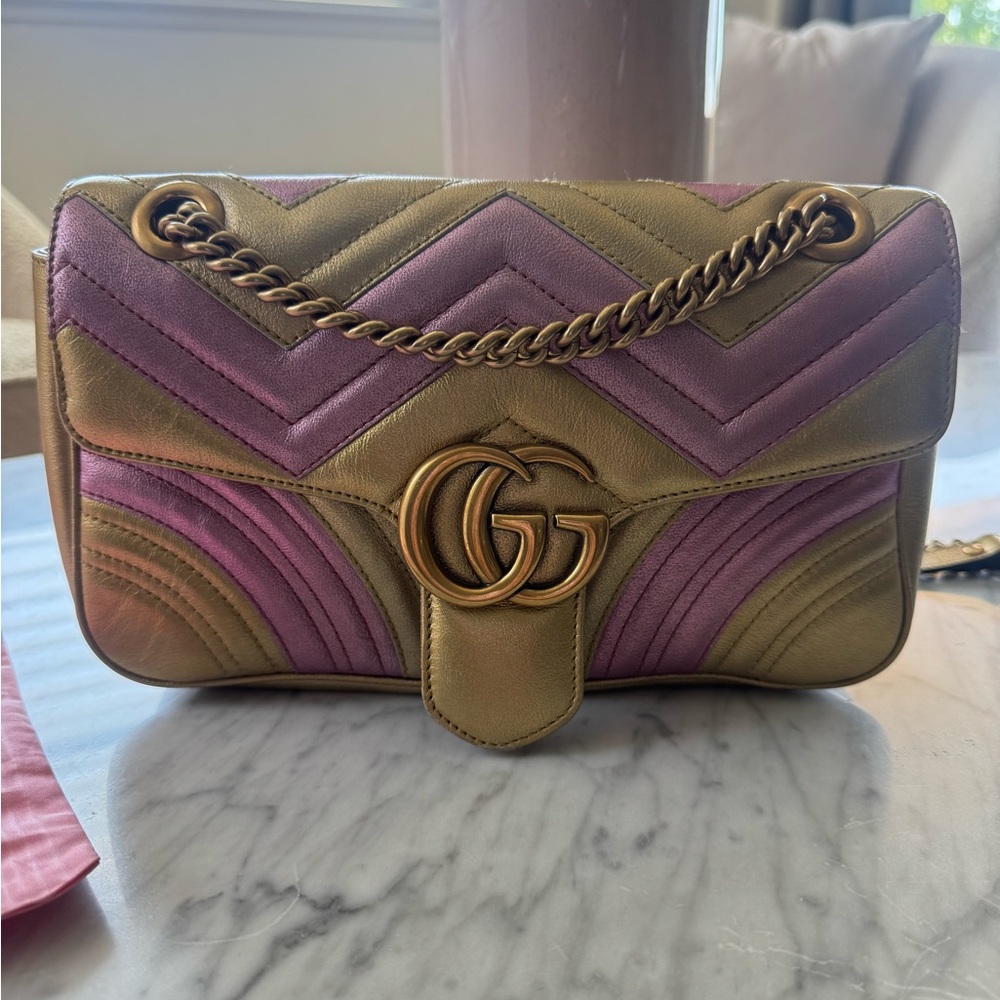 Gucci Chevron Pink and Gold Shoulder Bag